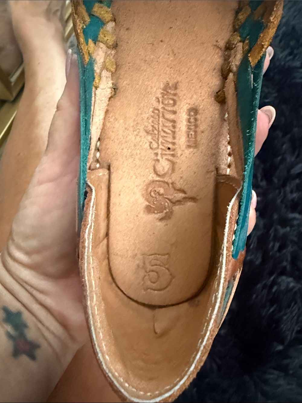 Handwoven Leather Huarache Flats in Brown, Yellow & Teal - Classic Slip-On - Picture 3 of 4